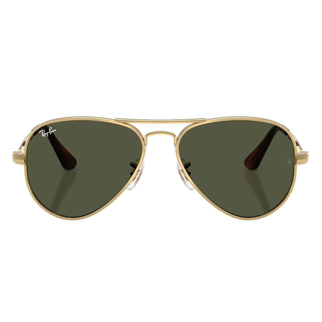 Front view of Ray-Ban Aviator Max RB3925 001/31 featuring bold gold double bridge and green lenses - Gadgets Online NZ
