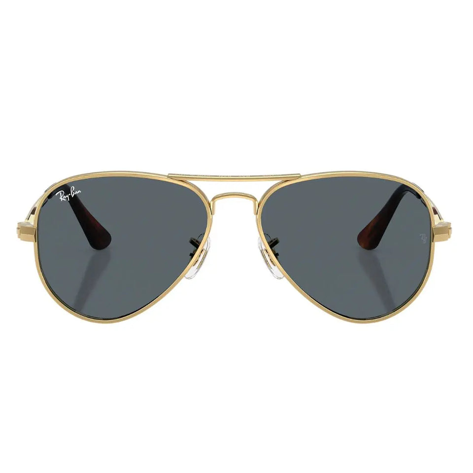 Front view of Ray-Ban Aviator Max RB3925 001/R5 featuring a bold gold double bridge and blue lenses - Gadgets Online NZ