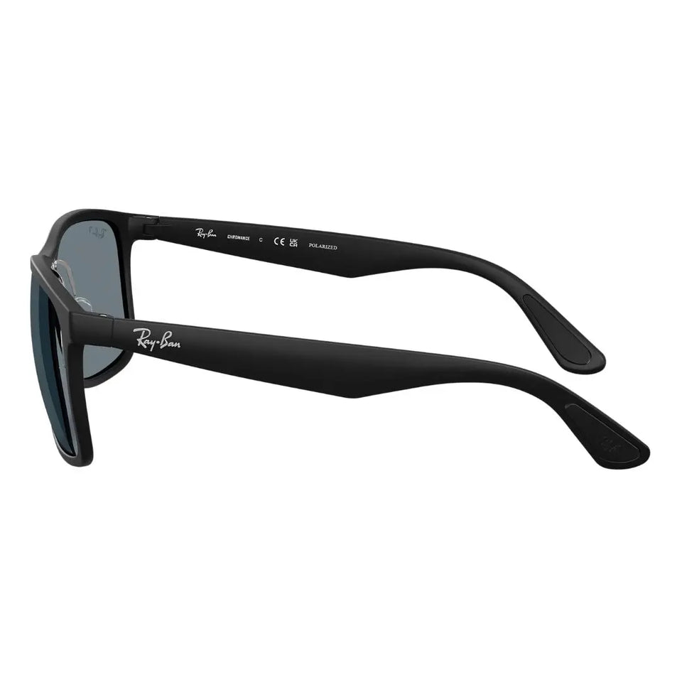 Side view of Ray-Ban RB4264 Chromance matte black sunglasses with white logo and rubberized tips - Gadgets Online NZ