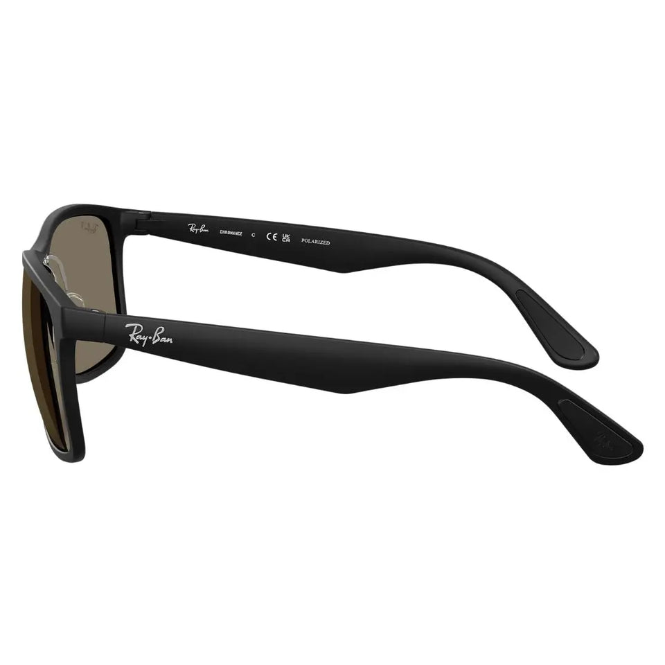 Side view of Ray-Ban RB4264 Chromance matte black sunglasses with white logo and rubberized tips - Gadgets Online NZ