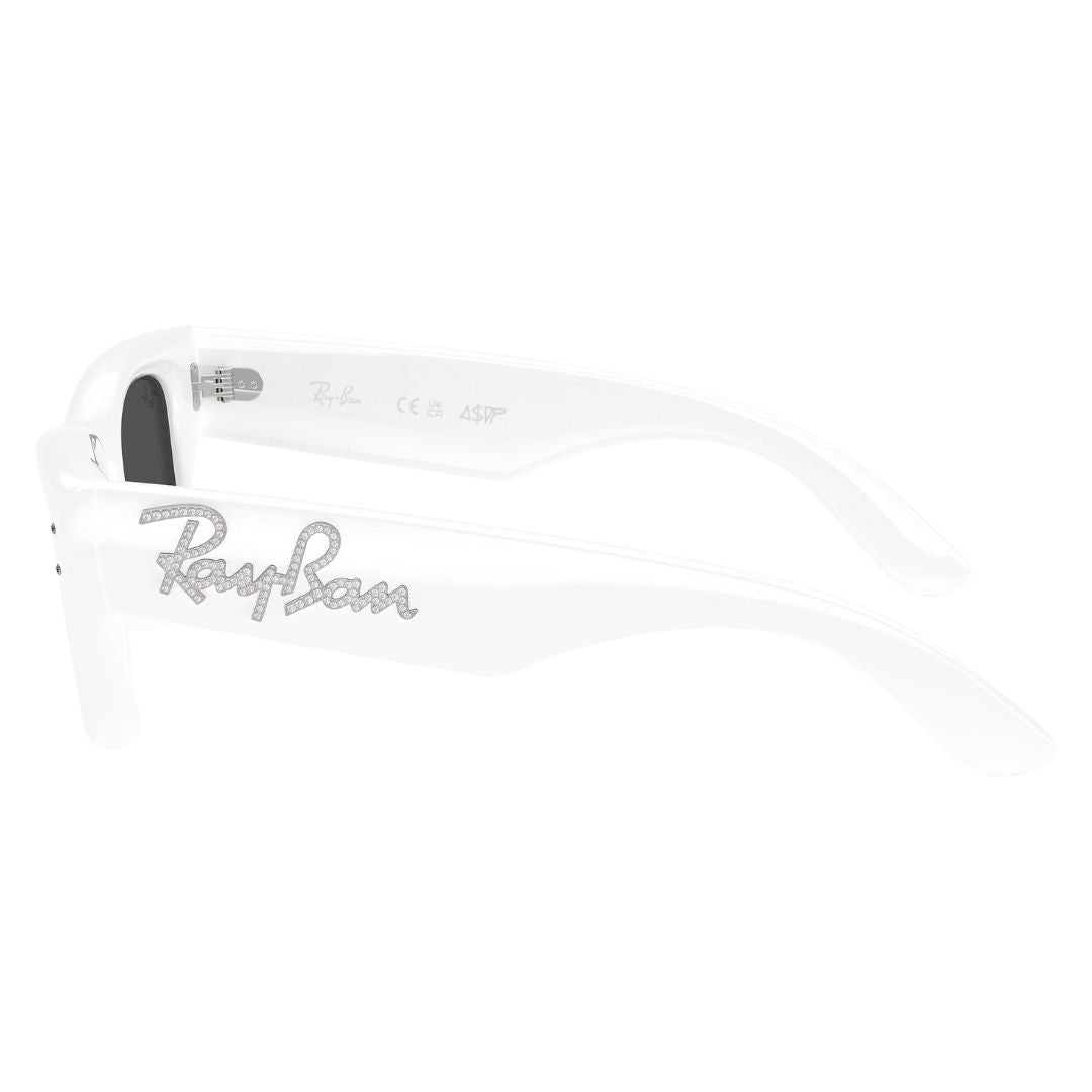 Side view of Ray-Ban RB4940B white sunglasses with crystal-encrusted A$AP Rocky logos - Gadgets Online NZ