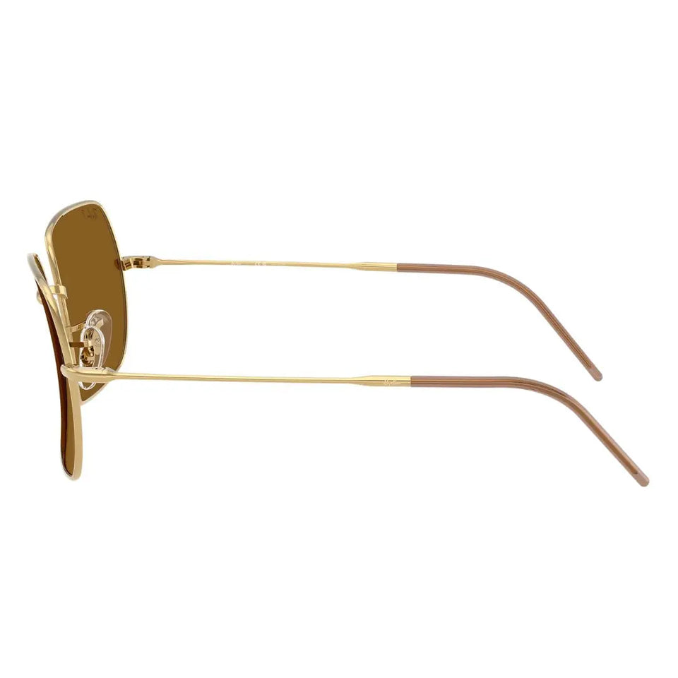 Side profile of Ray-Ban RBR0104S Square Reverse 1971 gold sunglasses with brown temple tips - Gadgets Online NZ