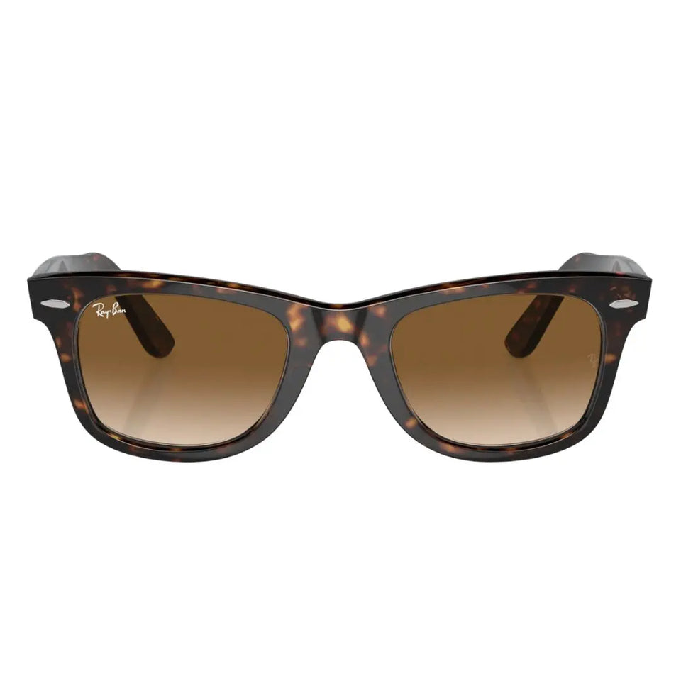 Front view of Ray-Ban Wayfarer RB2140 902/51 featuring tortoise shell acetate and silver rivets - Gadgets Online NZ
