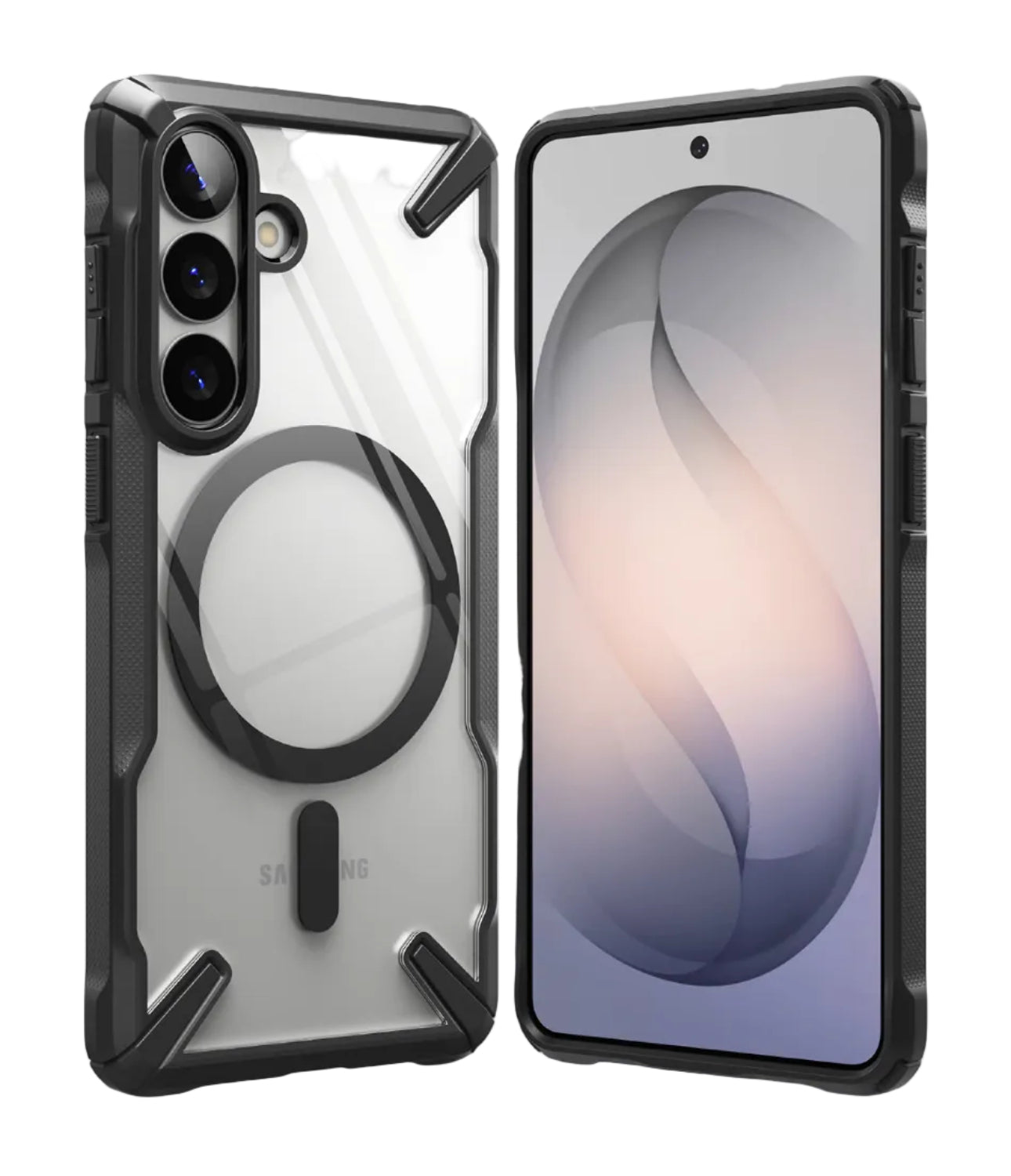 Ringke Galaxy S26 Fusion X Magnetic Black Case at Gadgets Online, showing the rugged frame and MagSafe ring.