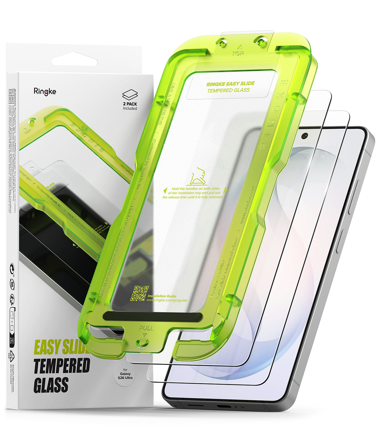 Ringke Galaxy S26 Plus Easy Slide Tempered Glass 2 Pack with Easy Slide tool, stocked at Gadgets Online NZ.
