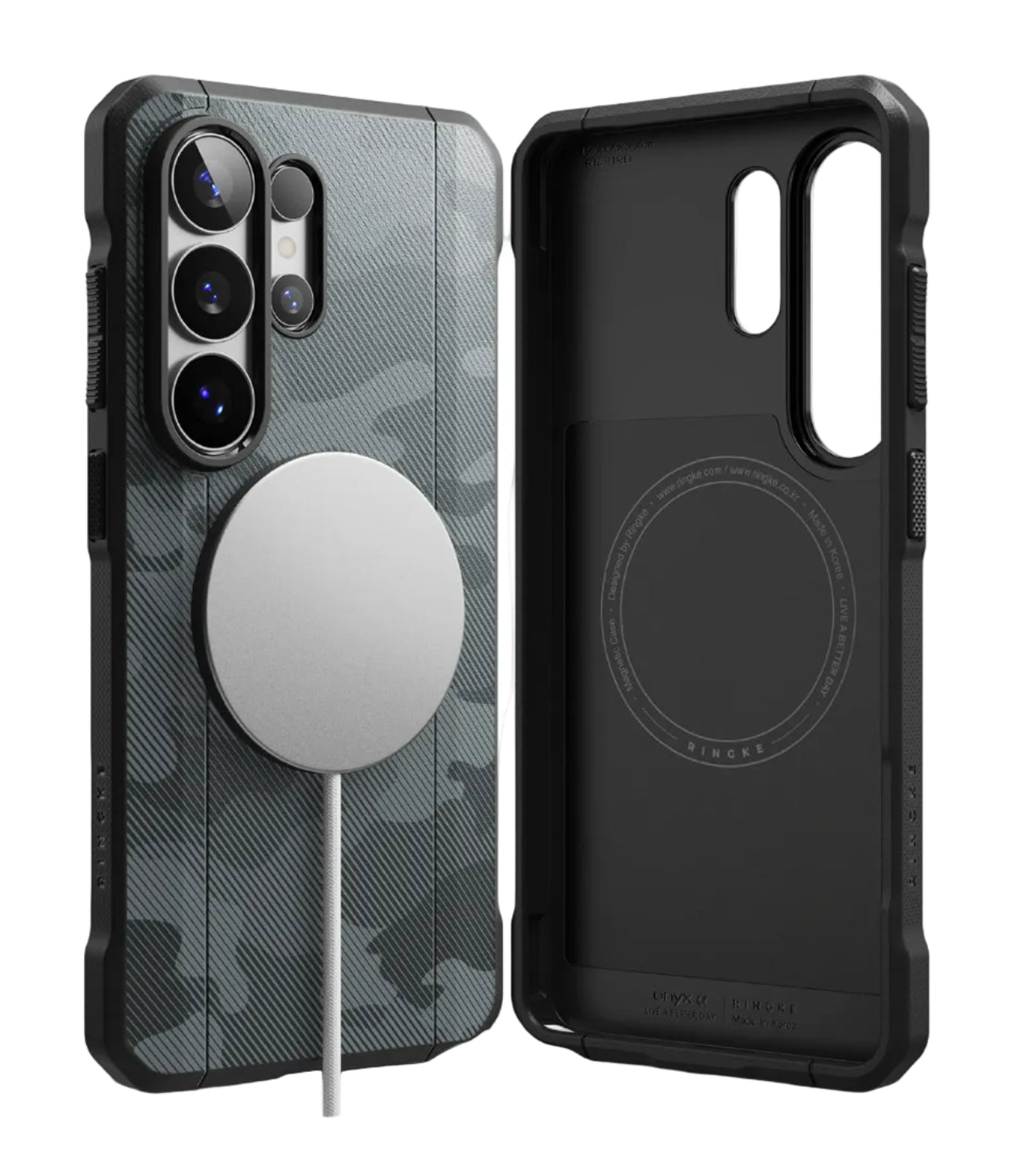Ringke Galaxy S26 Ultra Onyx Alpha Magnetic Camo Black Case at Gadgets Online, showing the rugged tactical finish.