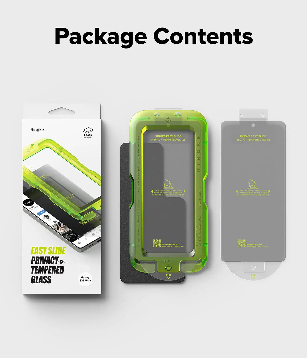 Phone screen protector packaging with glass and box on a white background