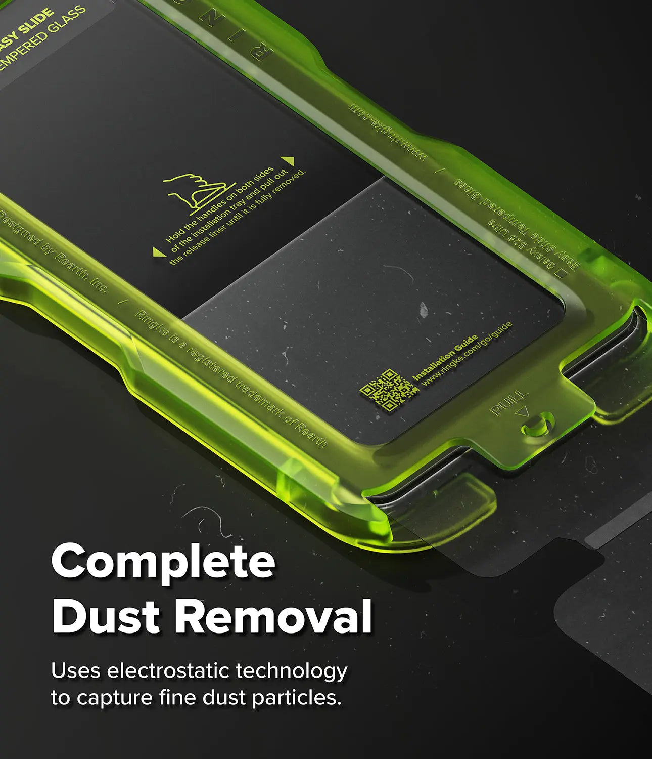 Green phone case with dust removal feature on a black background
