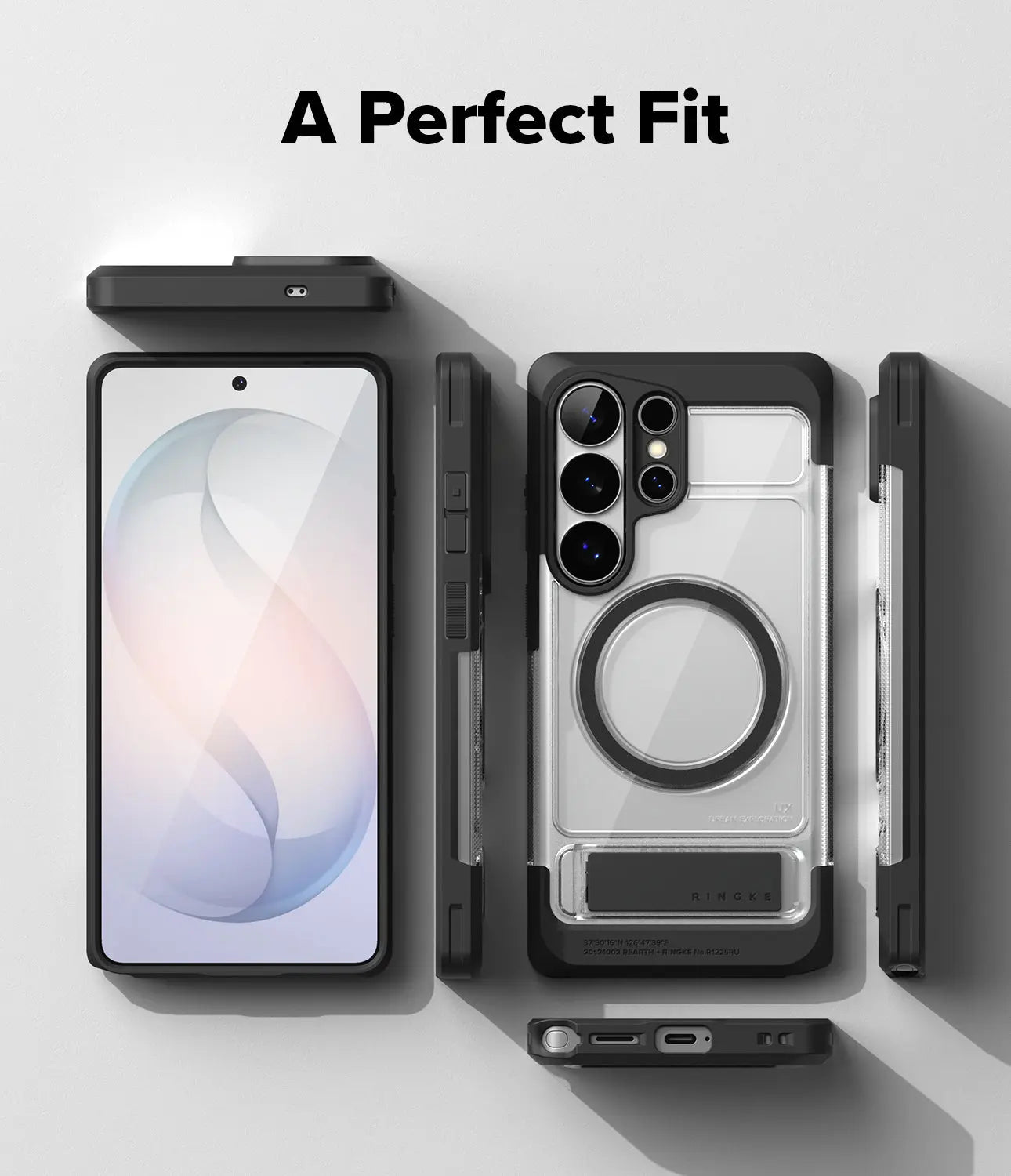 Phone case with multiple angles on a light gray background