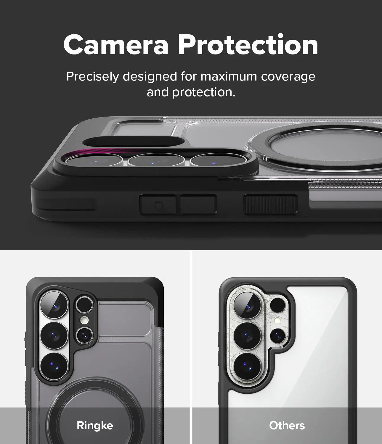Phone case with camera protection feature, showing Ringke branding.