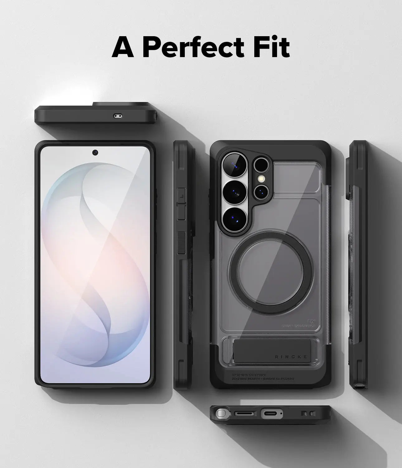 Phone case with multiple angles on a light gray background