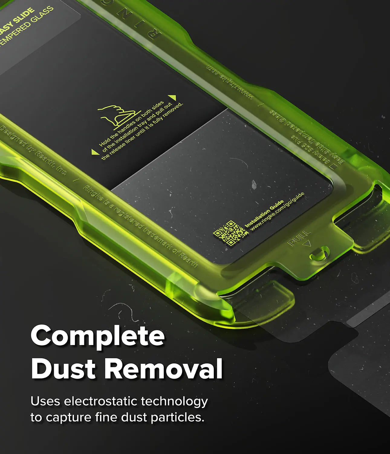 Phone case with dust removal feature on a black background