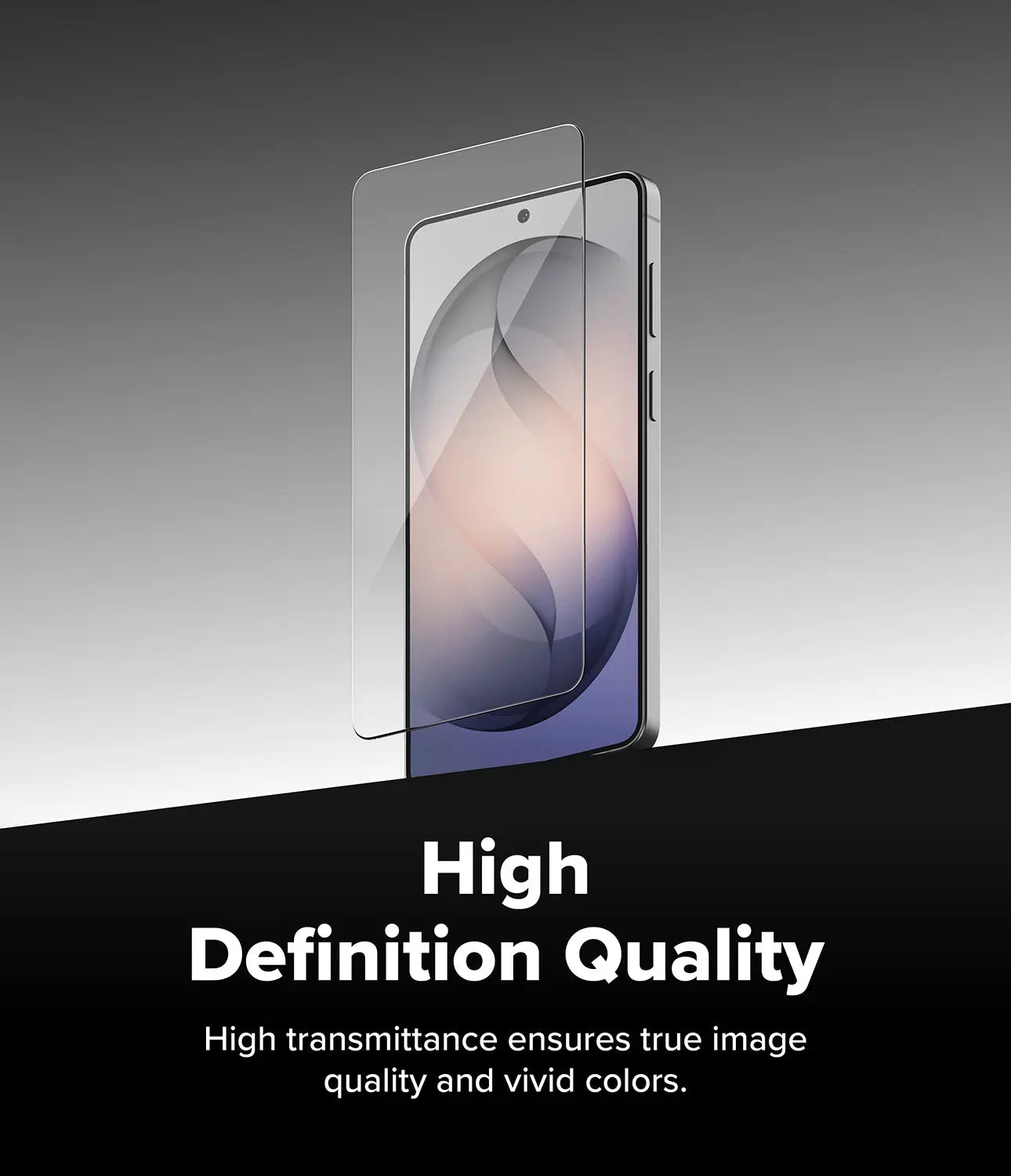 Smartphone with a screen protector on a gradient background, emphasizing high definition quality.
