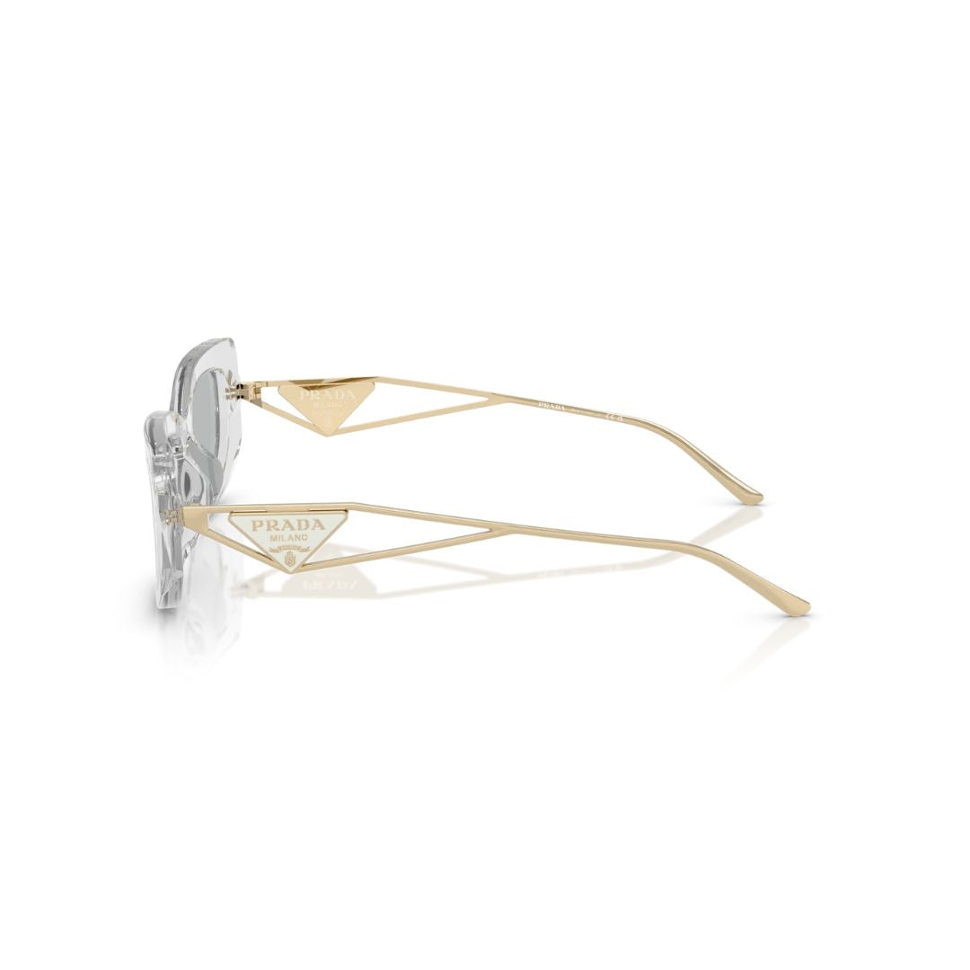 Side View: Prada PR 14YS 12R50K Women’s Sunglasses – Rectangle Shape, Transparent Grey Luxury