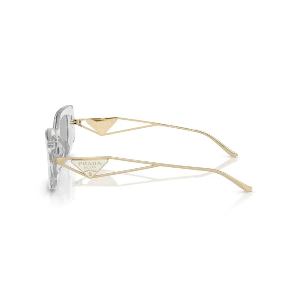 Side View: Prada PR 14YS 12R50K Women’s Sunglasses – Rectangle Shape, Transparent Grey Luxury