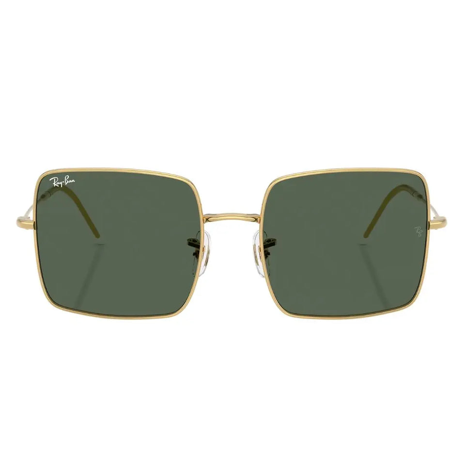 Front view of Ray-Ban Square Reverse RBR0104S 001/VR featuring gold metal frames and green lenses - Gadgets Online NZ