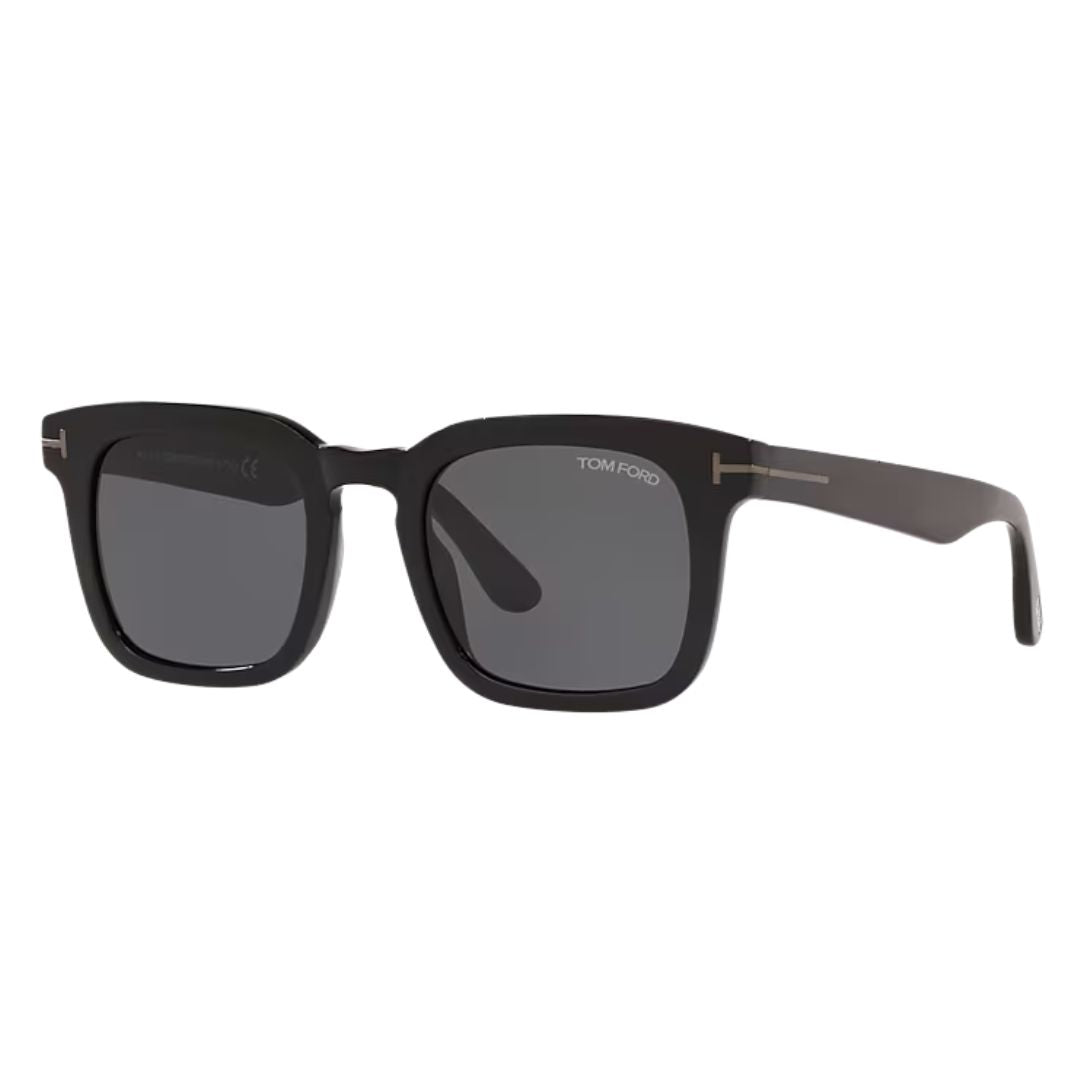 Tom Ford FT0751-N 01A Dax sunglasses in shiny black with smoke grey lenses and silver T-logos - Gadgets Online NZ