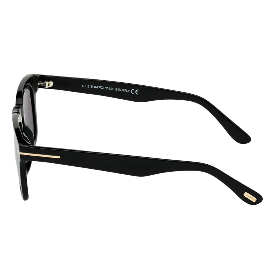 Side view of Tom Ford Dax sunglasses showing shiny black temples with iconic gold metal T logo - Gadgets Online NZ