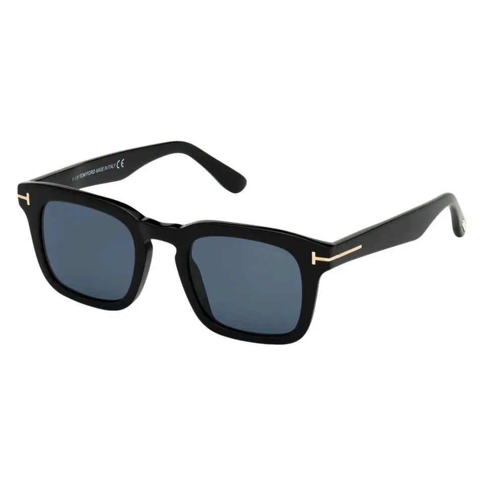 Tom Ford FT0751 01V Dax sunglasses in shiny black with blue polarized lenses and gold T logo - Gadgets Online NZ