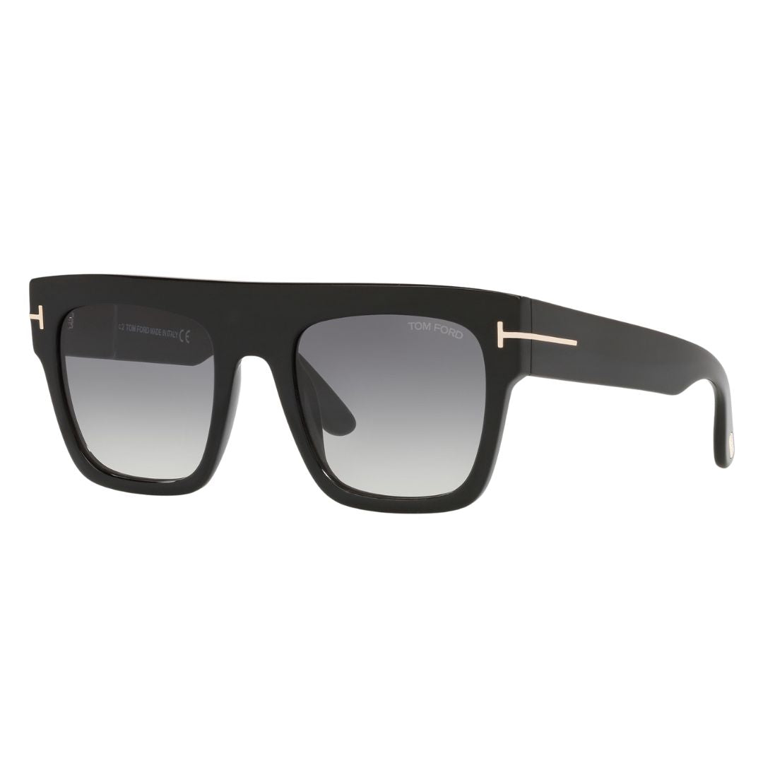 Tom Ford FT0847 01B Inigo sunglasses in shiny black with grey gradient lenses and gold T-logos - Gadgets Online NZ