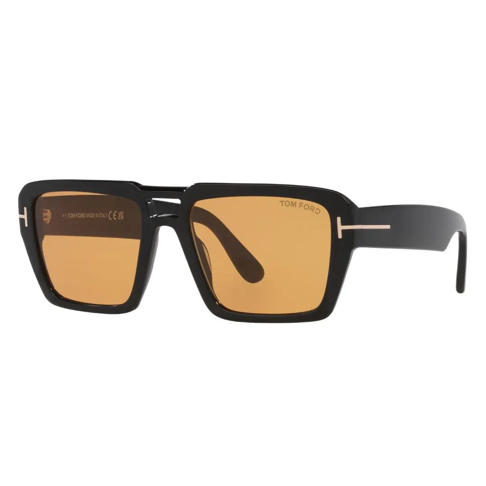 Tom Ford FT1153 01E Redford TR sunglasses in shiny black with yellow lenses and rose gold T-logos - Gadgets Online NZ