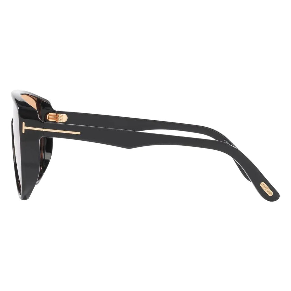Side view of Tom Ford FT1182 Achilles sunglasses showing thick black temples with signature gold metal T logo - Gadgets Online NZ