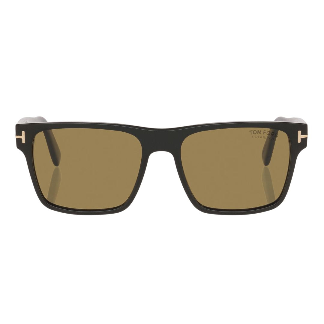 Front view of Tom Ford FT1205 01H Calder featuring a square shiny black acetate frame with brown lenses - Gadgets Online NZ