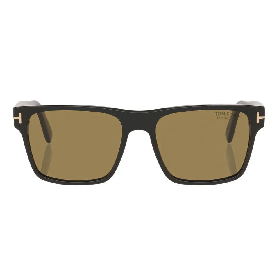 Front view of Tom Ford FT1205 01H Calder featuring a square shiny black acetate frame with brown lenses - Gadgets Online NZ