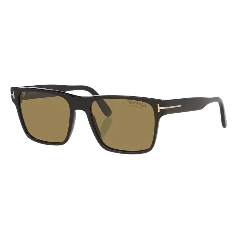 Tom Ford FT1205 01H Calder sunglasses in shiny black with brown polarized lenses and gold T logo - Gadgets Online NZ