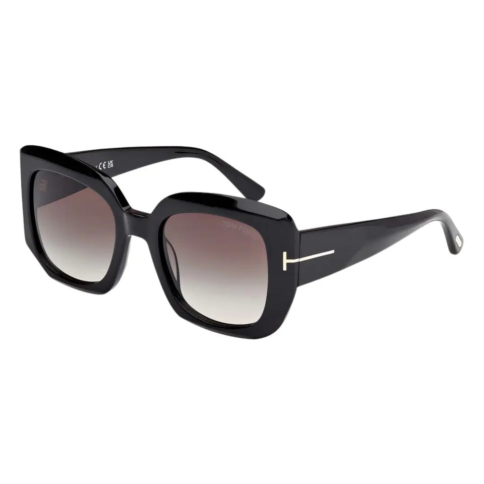 Tom Ford FT1220 01B Carla-02 sunglasses in shiny black with gradient smoke lenses and gold T-logos - Gadgets Online NZ