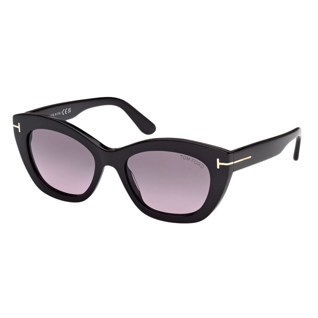 Tom Ford FT1285 01B Linda-02 sunglasses in black with gradient violet lenses and gold T-logos - Gadgets Online NZ