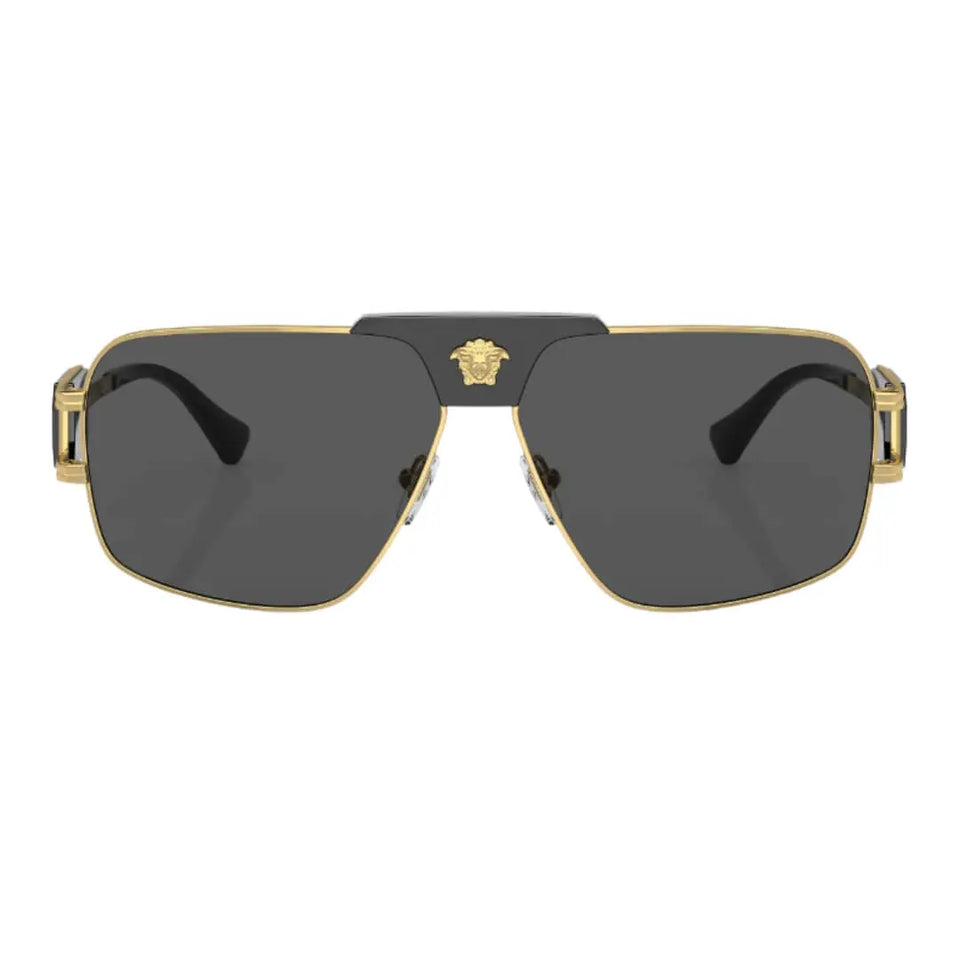 Versace VE2251 100287 Sunglasses Gold Frame with Dark Grey Lens Close Up Front View