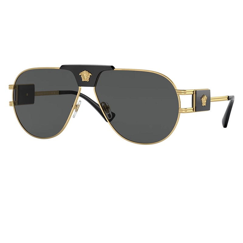 Versace VE2252 100287 Gold with Dark Grey Medusa's Pilot Shape Sunglasses