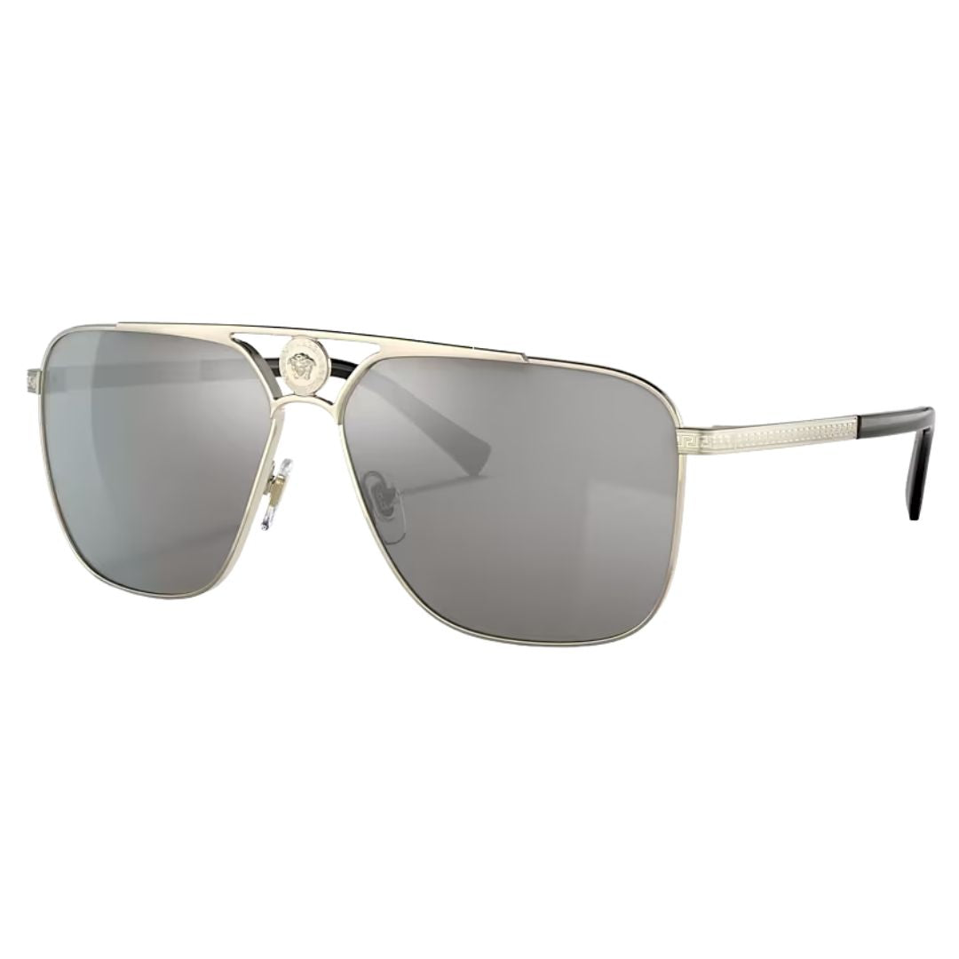Versace VE2238 12526G aviator sunglasses in pale gold with silver mirrored lenses and Medusa bridge - Gadgets Online NZ