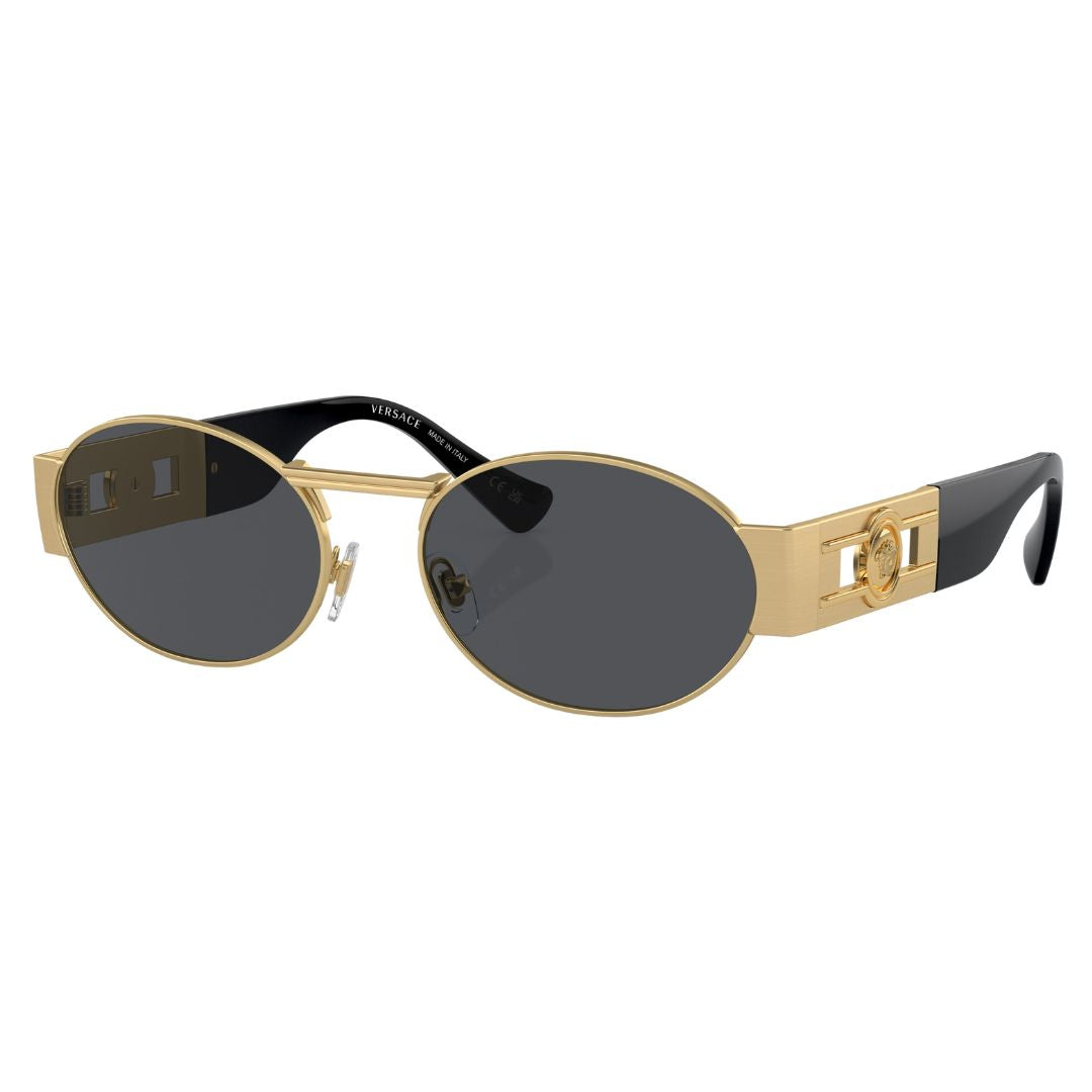 Versace VE2264 100287 oval sunglasses in brushed gold with grey lenses and Medusa cut-out temples - Gadgets Online NZ