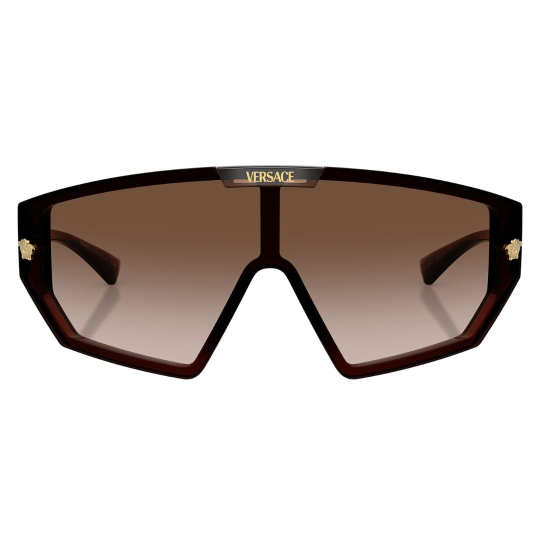 Front view of Versace VE4461 533213 featuring an oversized transparent brown mask frame and gradient lenses - Gadgets Online NZ