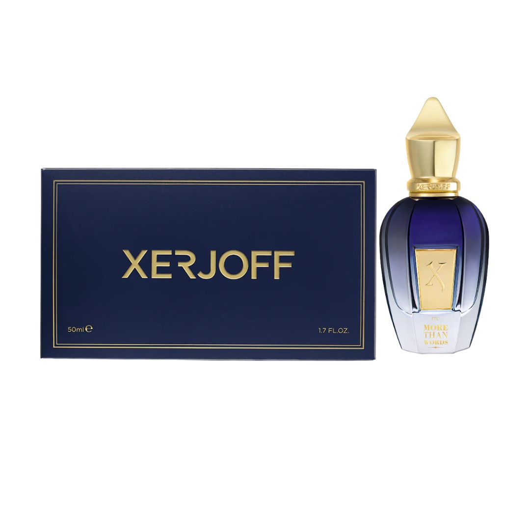 Xerjoff Join The Club More Than Words 50ml EDP, a luxurious black bottle with gold accents, suggesting a rich, literary, and complex oriental woody fragrance.