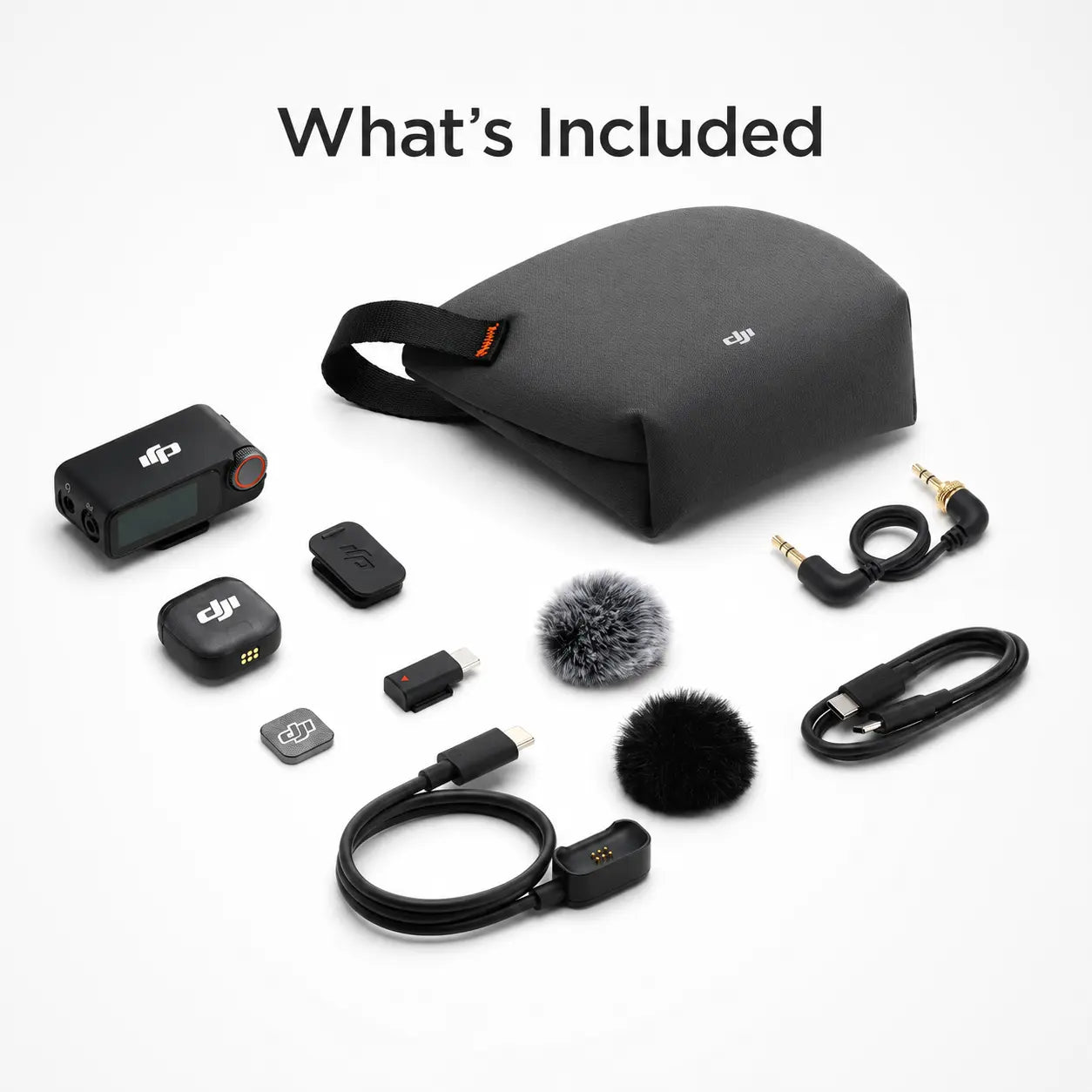 Collection of camera accessories including a carrying case on a white background