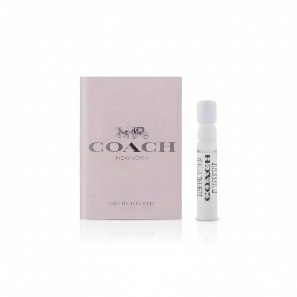 Coach For Women EDT 2ml sample vial on carding, a fresh floral-green fragrance with notes of pear and white rose.