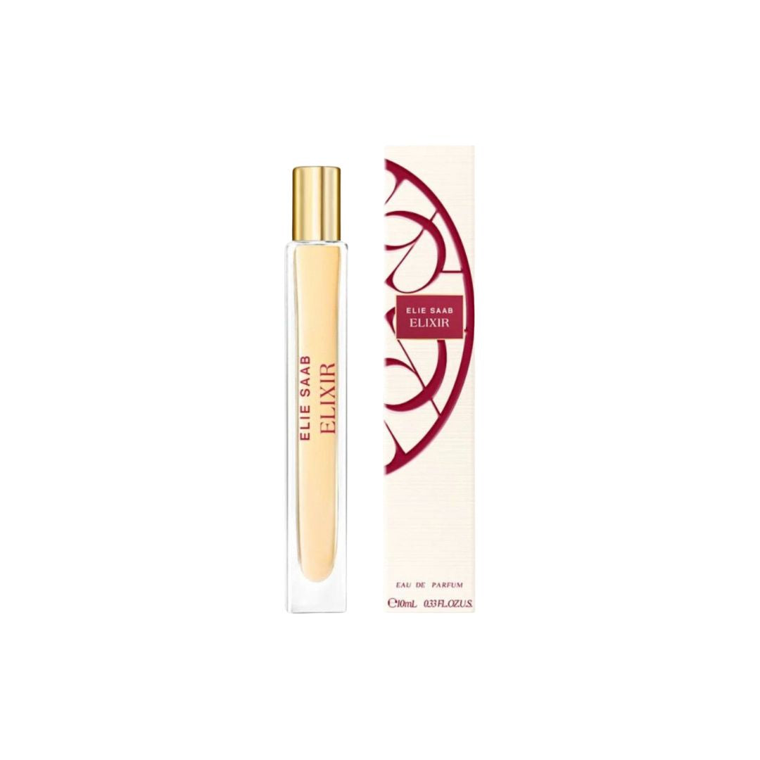 Elie Saab Elixir 10ML perfume bottle and packaging on a white background