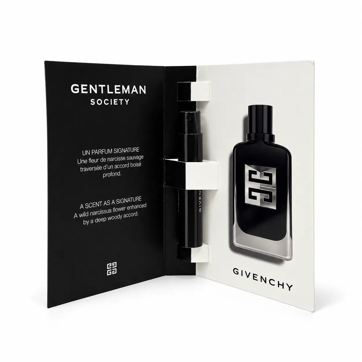 Givenchy Gentleman Society EDP 1ml spray vial inside open presentation card