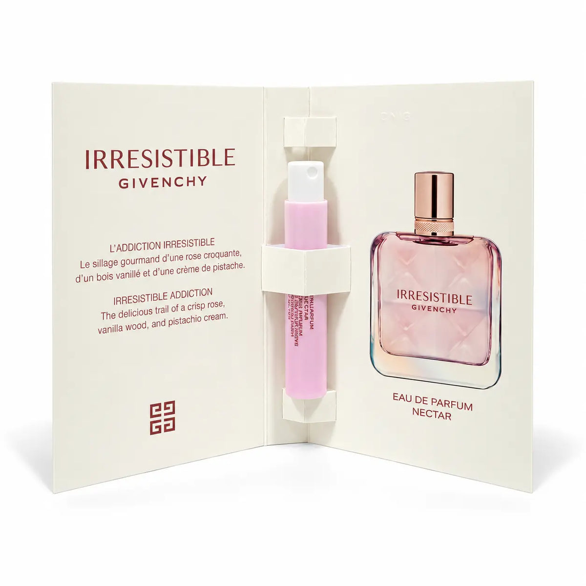 Givenchy Irresistible Nectar EDP 1ml spray vial inside open presentation card