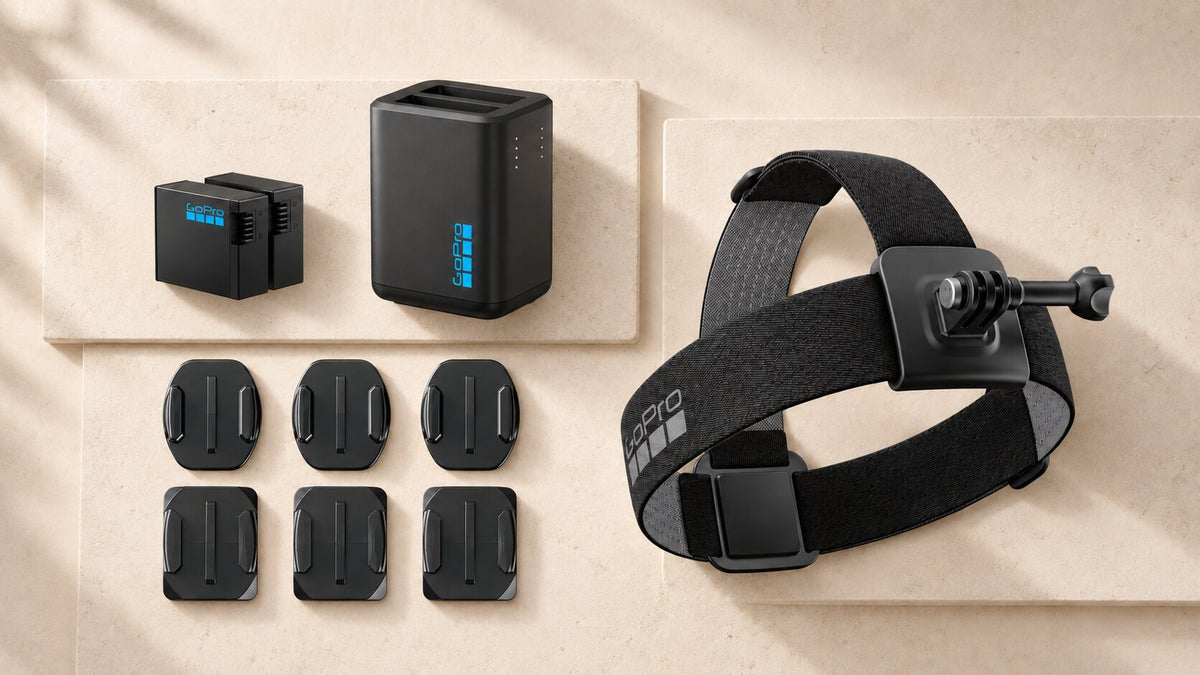 Camera accessories collection with charger, batteries, mounts and head strap for Australia