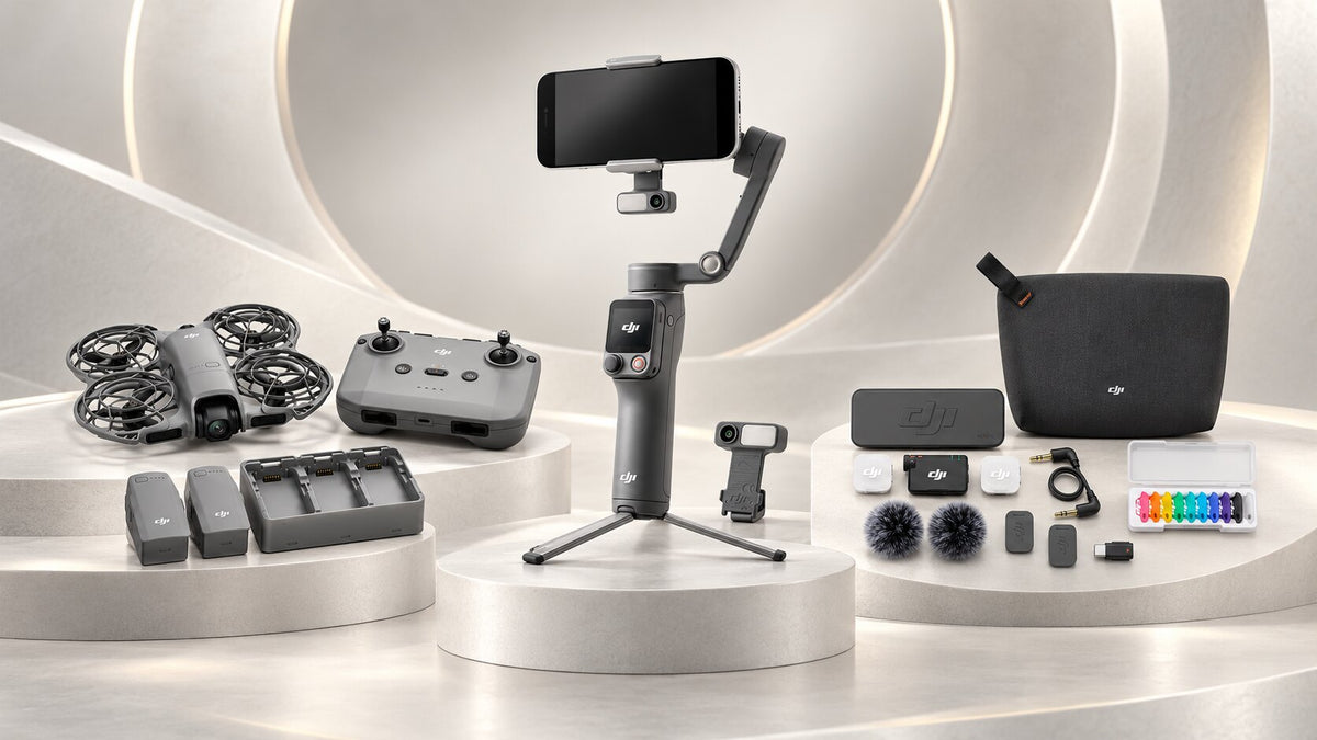DJI collection with drone, gimbal and wireless microphone creator gear for Australia
