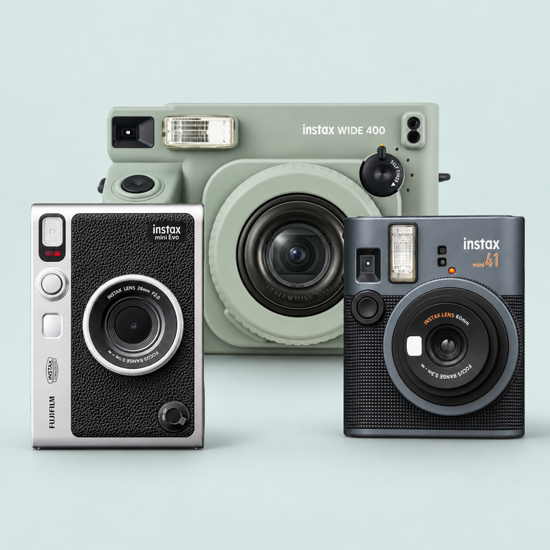 Fujifilm Instax Mini Evo, Mini 41 and Wide 400 cameras