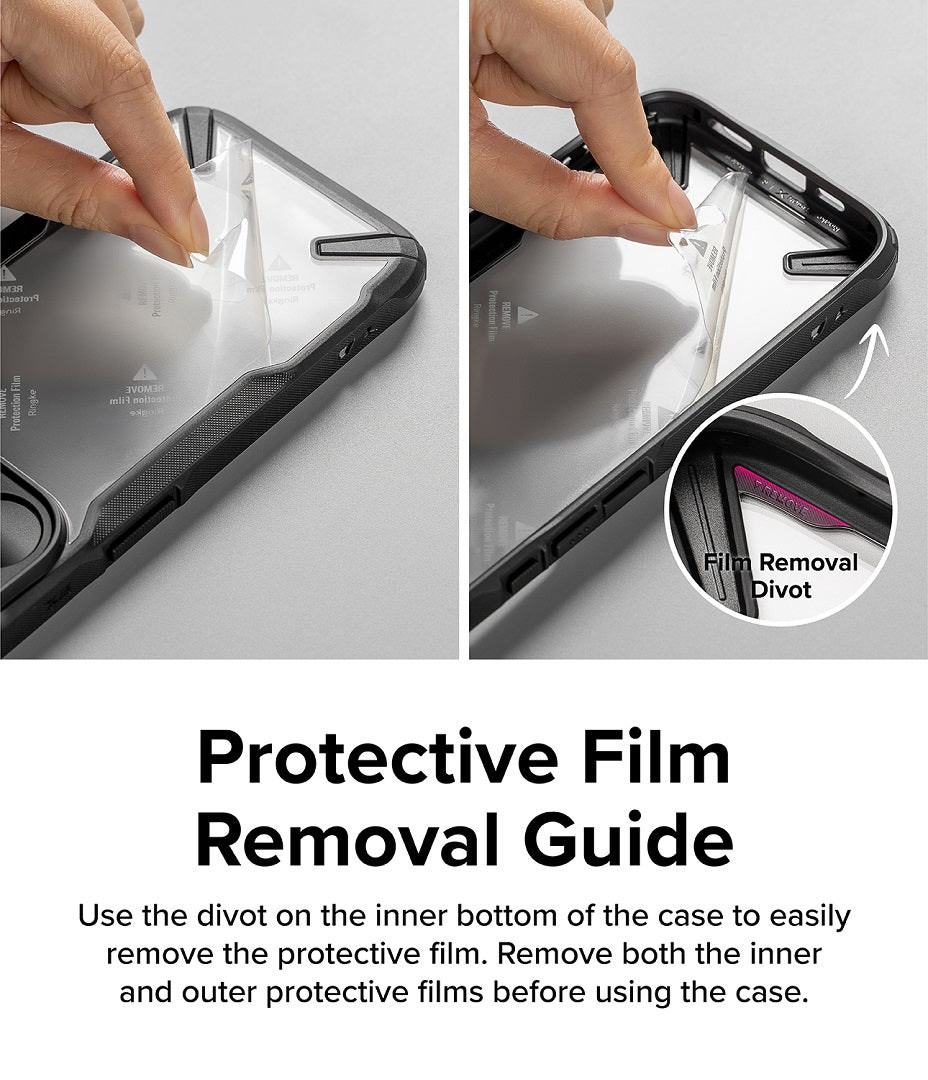 Protective case with film inner and outer protection from scratch