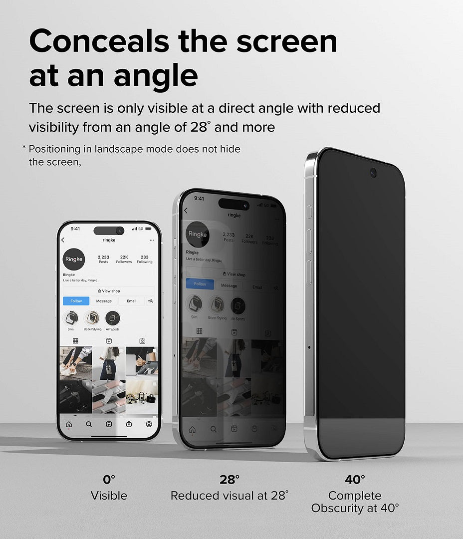Conceals the screen at an angle of 28 degree