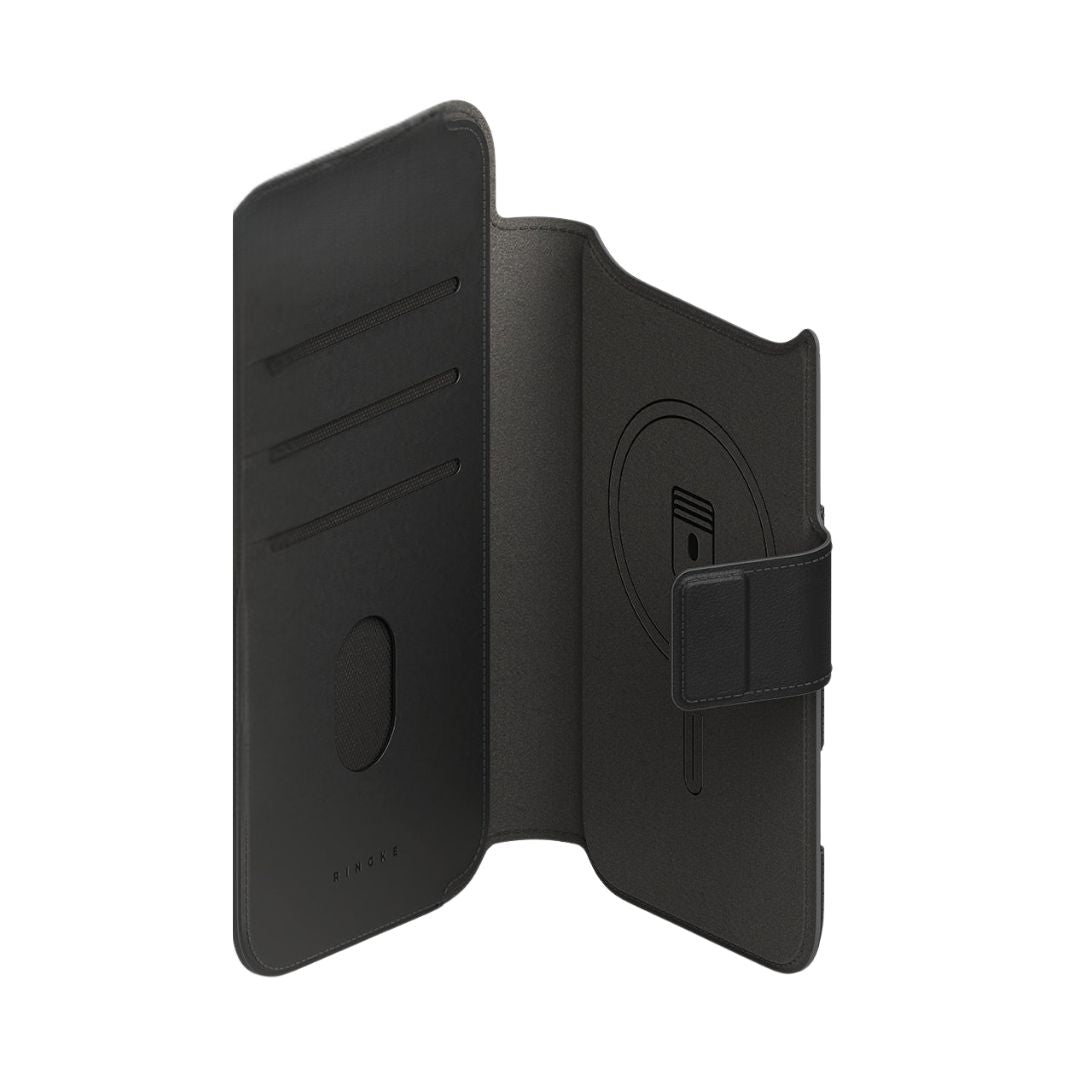 iPhone 17 air Black phone case with a 360-degree rotation feature on a white background