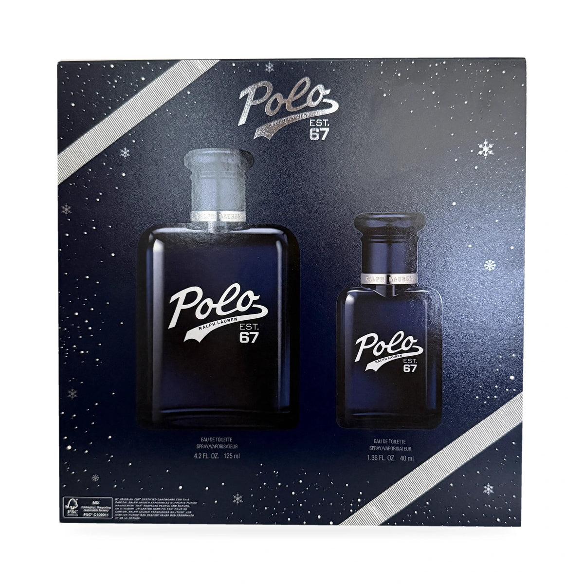 Polo 67 gift set back panel confirming EDT 125ml and 40ml