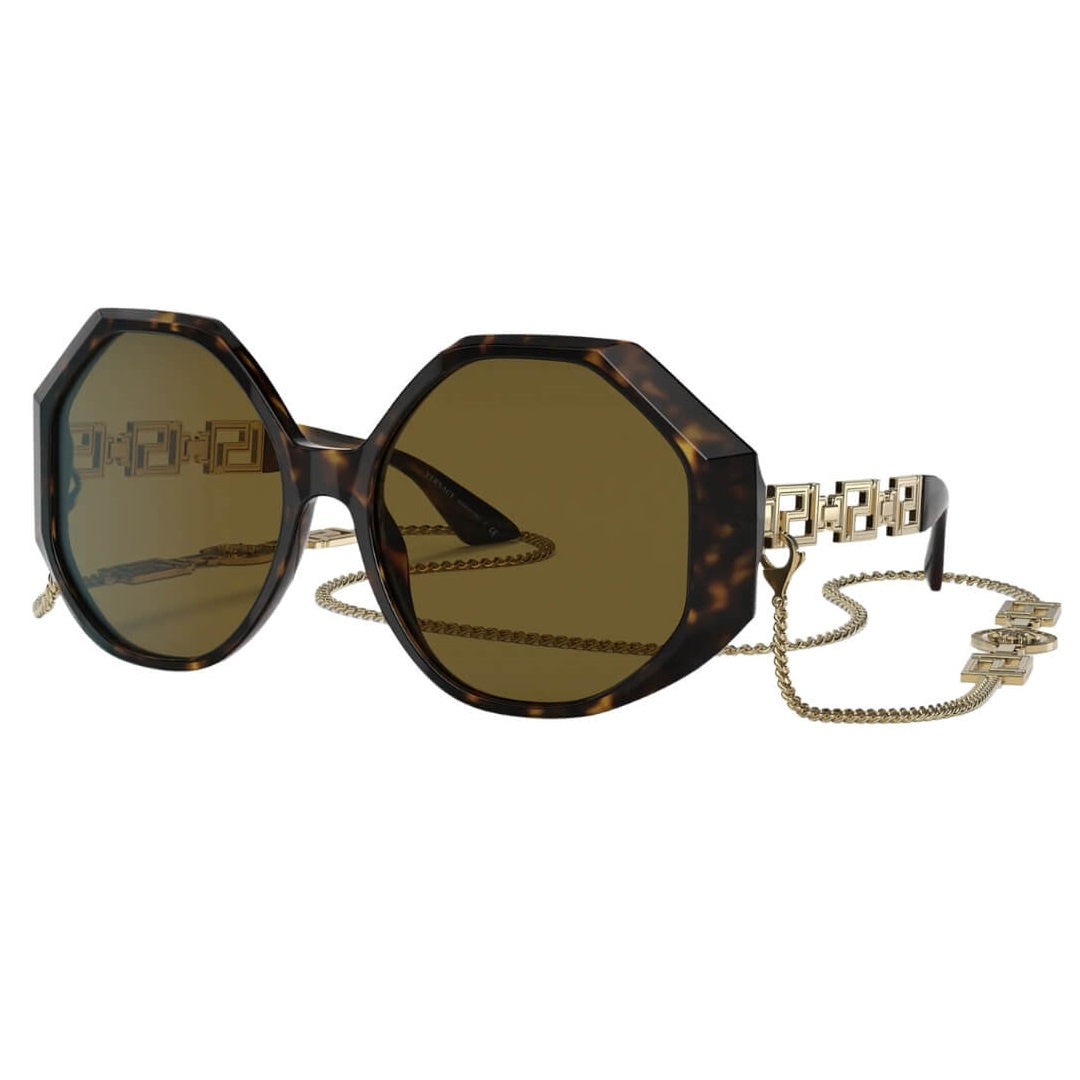 Versace VE4395 534673 - Havana Frame with Dark Brown Lens Front Side View